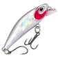 Silver micro sinking minnow lure with red head, clear lip and treble hooks