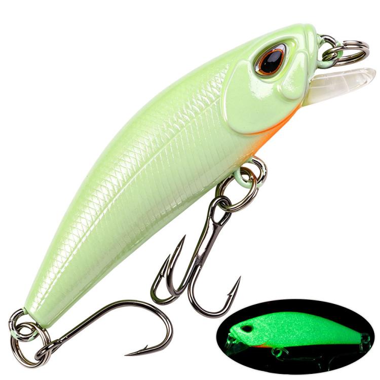 Light green micro sinking minnow lure with clear lip and treble hooks