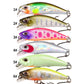 Set of six micro sinking minnow fishing lures with clear lips and treble hooks