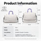 Light duffel bag with purple handles and adjustable shoulder straps, front zip; size shown