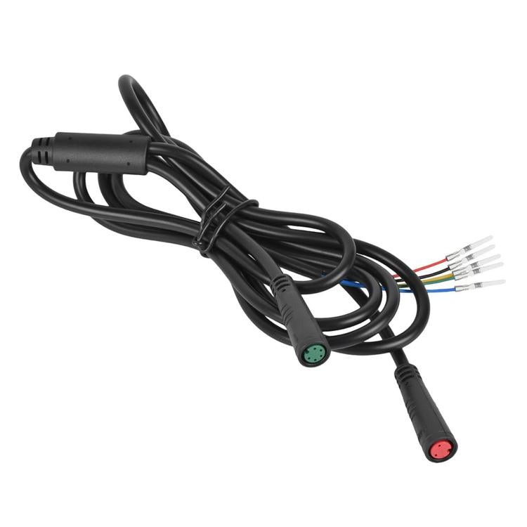 Black wiring harness cable with connector plugs and multi-colored wire end leads