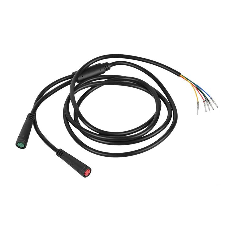Pre-assembled wiring harness cable with black plugs and color-coded wire bundle