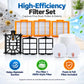 Robot vacuum high-efficiency filter set with orange pleated filters and white foam pads