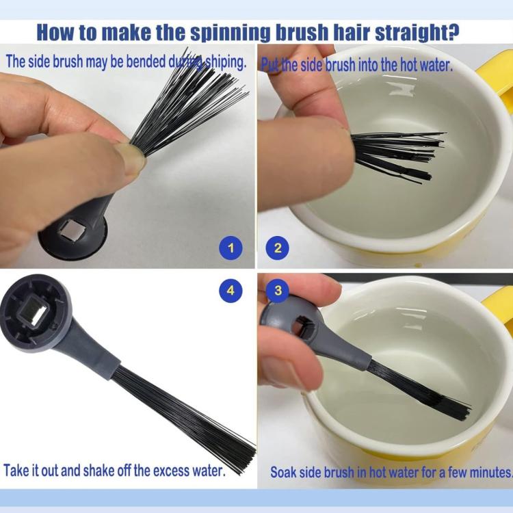 Robot vacuum side brush cleaning with brush head soaking in a water bowl