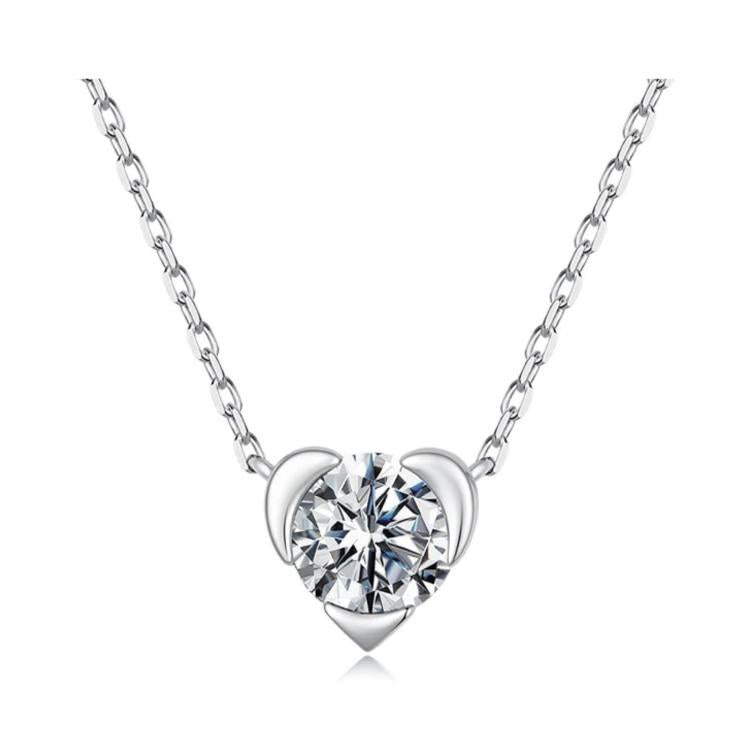 Sterling silver heart-shaped moissanite pendant on linked chain necklace