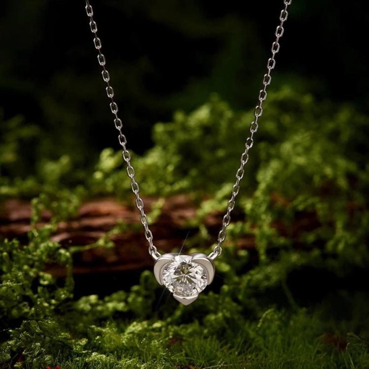 Heart-shaped moissanite pendant necklace with sterling silver chain
