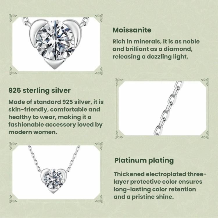 Sterling silver heart-shaped moissanite necklace with chain and heart pendant details