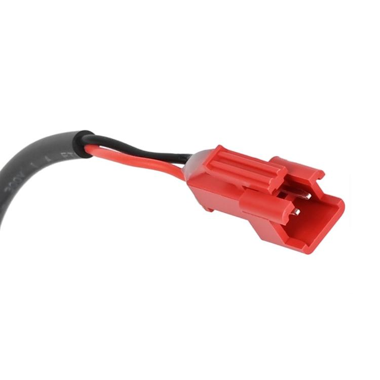 Red taillight cable end with black wire and matching connector plug