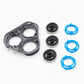 Replacement shaver head set with grey housing, black blades, and blue holder rings