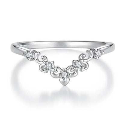 S925 Sterling Silver V-Shaped Fleur-de-Lis Moissanite Ring, 6 US Size, 7 US Size, 8 US Size