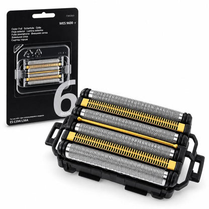 Replacement foil cassette for 6-blade electric shavers, gold-striped foils in black frame