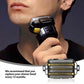 6-blade electric shaver foil cassette, gold-striped foils on black frame