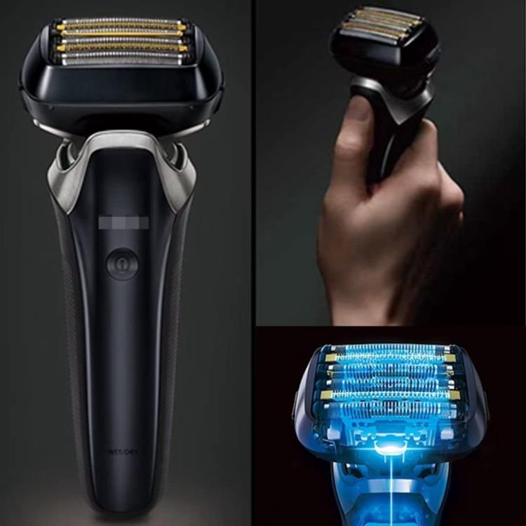 Foil cassette attached to electric shaver head, gold foils in black casing