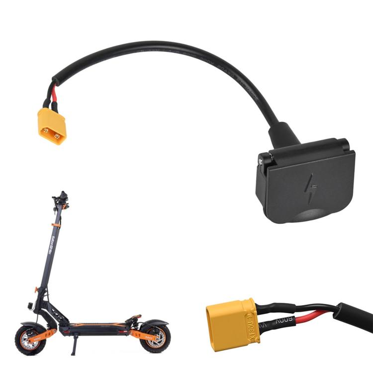 Electric scooter charging port cable with silicone plug, black housing and yellow connector