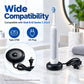 Magnetic charger base with black round stand, attached cable, and US 2-prong plug