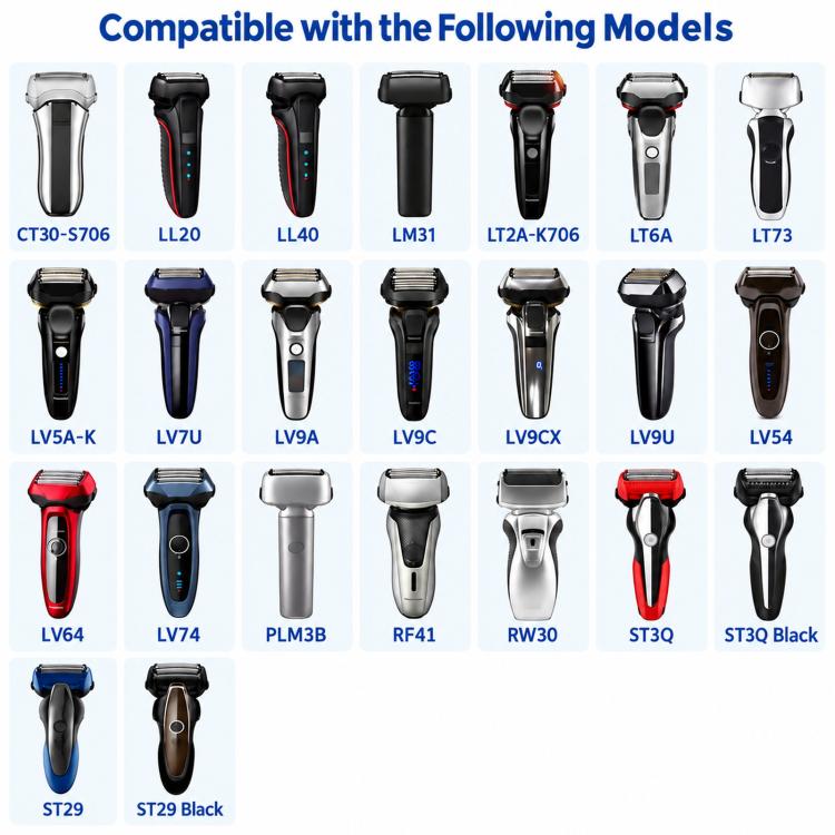 Compatibility chart listing supported Panasonic electric shaver model numbers