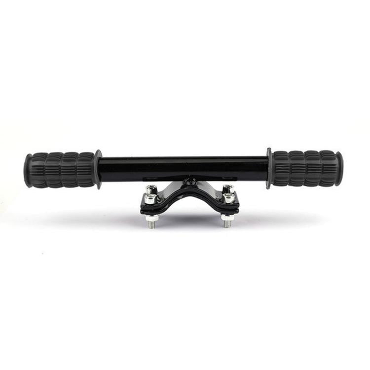 Black rubber handlebar grips with black crossbar and mounting clamp