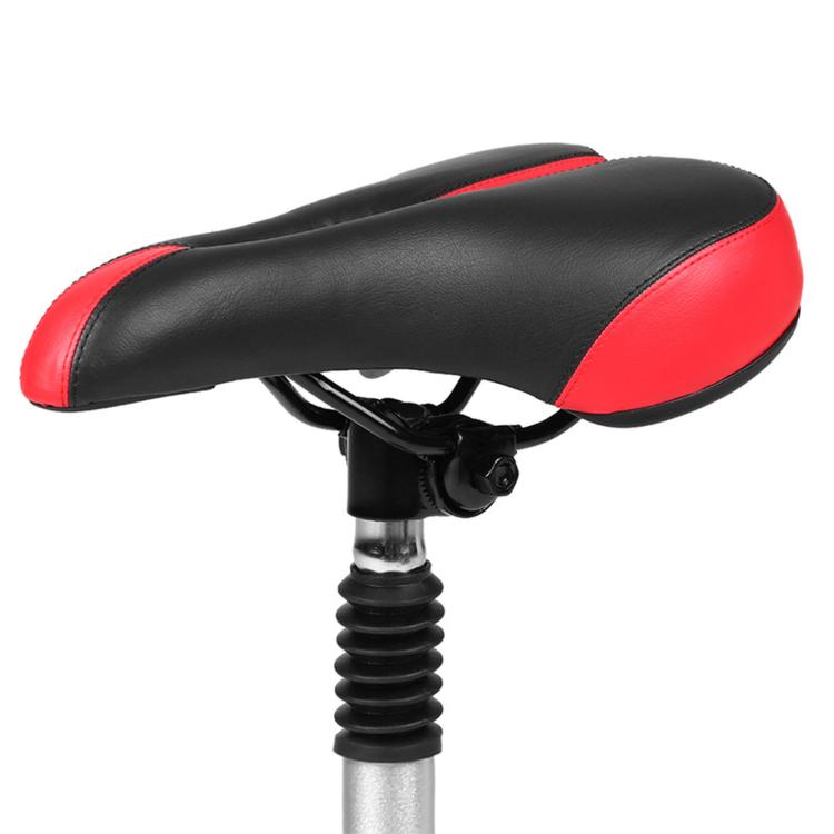 Black and red scooter saddle with spring suspension seat post