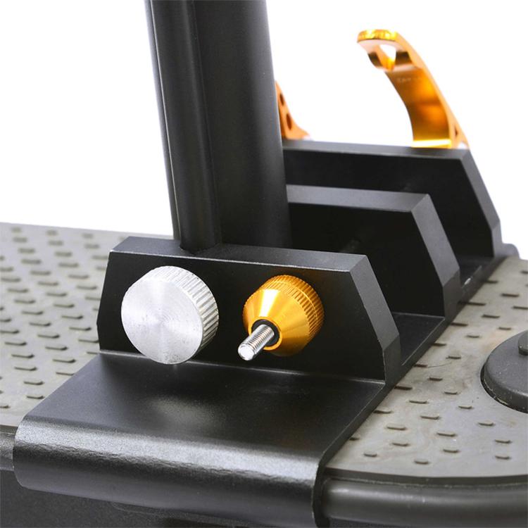 Scooter seat base with adjustment knobs and silver seat post insert