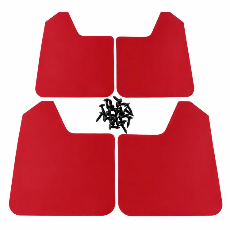 Red universal splash guard set, four mud flaps with mounting screws