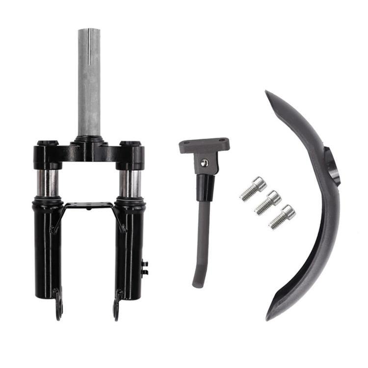 Black front suspension fork set with front mudguard and screws