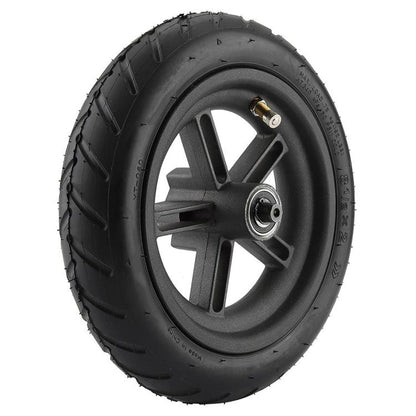 Pneumatic scooter rear wheel with black tire and rear hub, spokes and axle nut