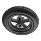 Pneumatic scooter rear wheel with black tire, hub center, and metal valve stem