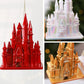 Castle ornament collage: red and white main, gold acrylic hanging building decor