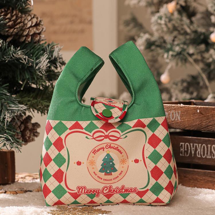 Christmas Canvas Mini Tote Bag Small Holiday Treat Bag with Snap Button