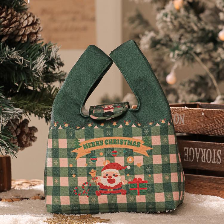 Christmas Canvas Mini Tote Bag Small Holiday Treat Bag with Snap Button