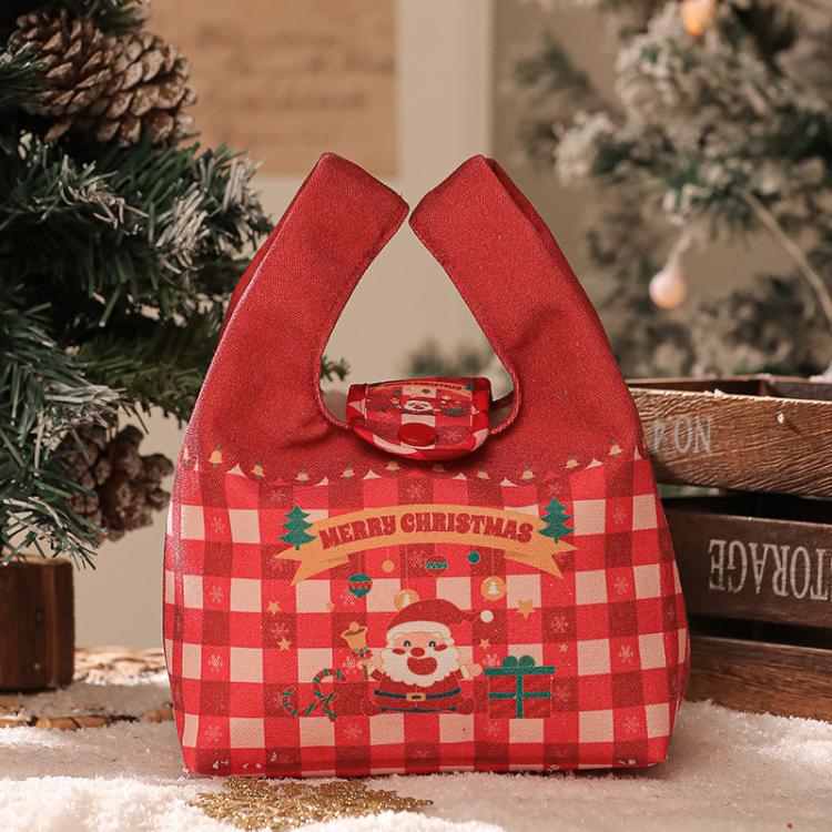 Christmas Canvas Mini Tote Bag Small Holiday Treat Bag with Snap Button