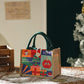 Jute Christmas tote bag with green handles and “Merry Christmas” front design