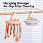 Hanging makeup brush drying rack with two silicone storage bowls and handles
