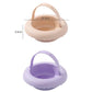 Silicone brush cleaning bowl dimensions shown for beige and purple versions (5.5cm, 15.5cm)