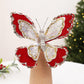 Double-layer sequin butterfly ornament, red and gold with glitter center loop
