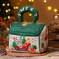 Green zippered Christmas treat tote with plush handle and festive character print