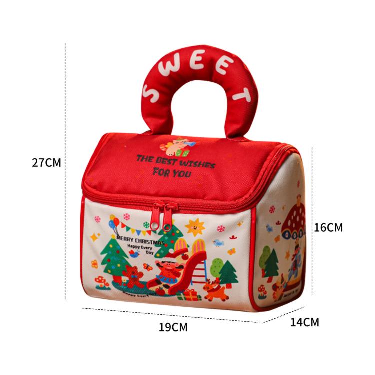 Red zippered Christmas treat tote bag with plush handle, 19cm x 14cm x 27cm