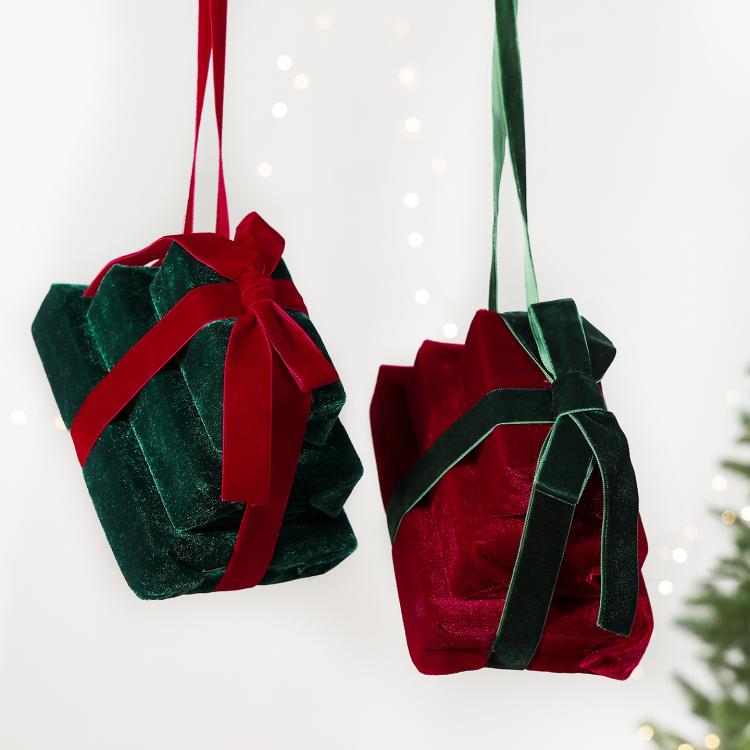 DIY Velvet Bow Gift Box Christmas Hanging Ornament