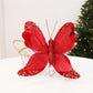 Red glitter butterfly ornament with sequin wings and hanging loop