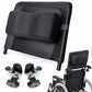 Dark mesh wheelchair headrest cushion with metal mounting clamps and support posts