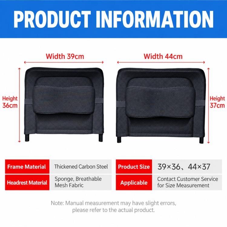 Dark mesh headrest cushion with padded center, shown in two size shapes