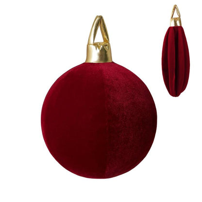 Red velvet inflatable Christmas ball ornament with gold loop cap