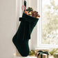 Large plush velvet Christmas stocking, dark green with wide velvet bow