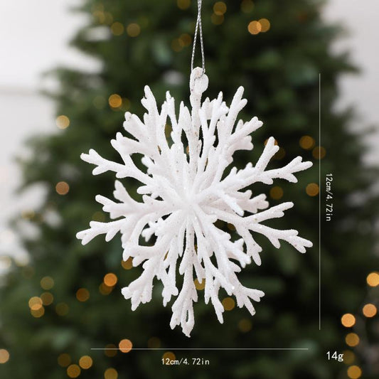 White glitter snowflake ornament with hanging string, shatterproof tree decoration