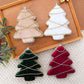 Velvet foam tree ornament set with rhinestone trim: red, dark green, white, champagne gold