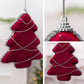 Red velvet foam Christmas tree ornament with silver rhinestone rows and hanging cap
