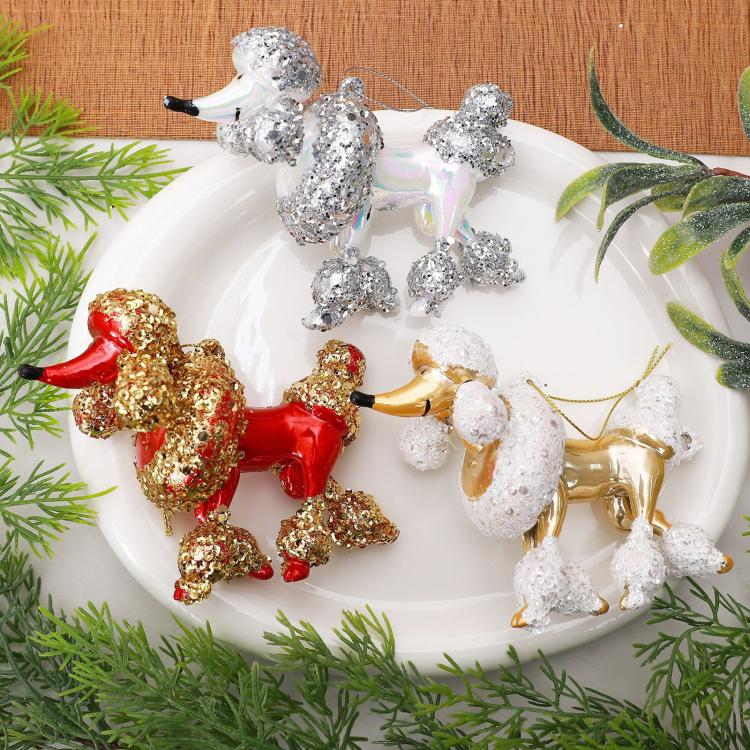 Sequined Electroplated Christmas Ornament Mini Poodle Hanging Decoration