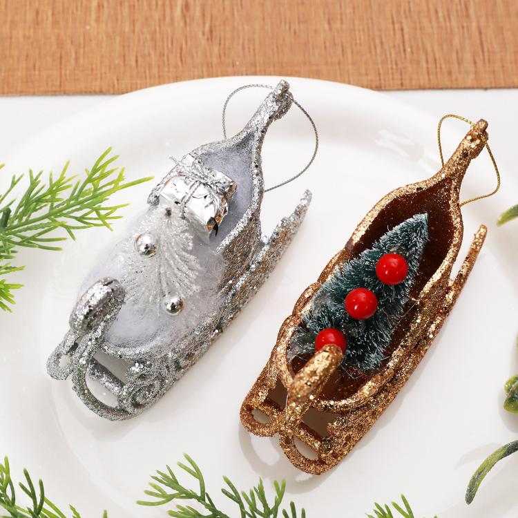 Glitter Christmas Tree Sleigh Ornaments DIY Indoor Christmas Decorations and Props