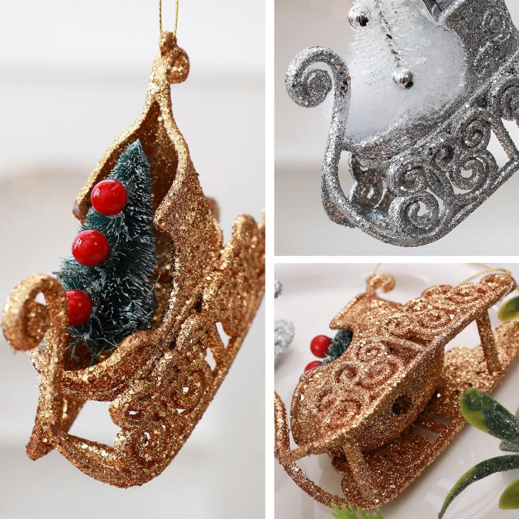 Glitter Christmas Tree Sleigh Ornaments DIY Indoor Christmas Decorations and Props