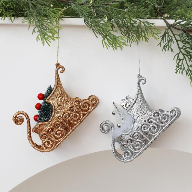 Glitter Christmas Tree Sleigh Ornaments DIY Indoor Christmas Decorations and Props